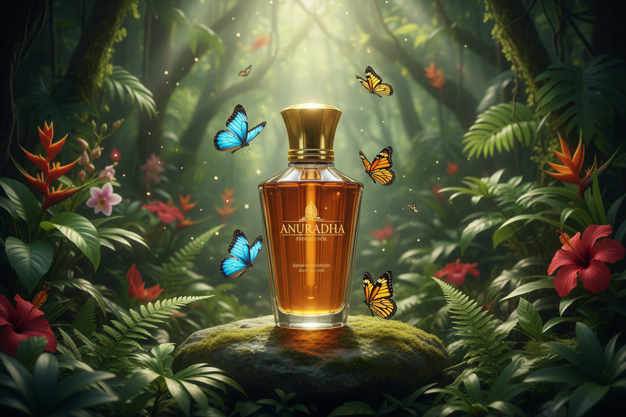 make the background as jungle and the hair oil surrounded with some beutiful butterflies and attarctive